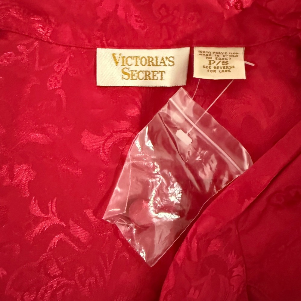 Victoria's Secret Pajama Top Womens P/S Red Jacquard Floral Button Up Vintage - Picture 6 of 10